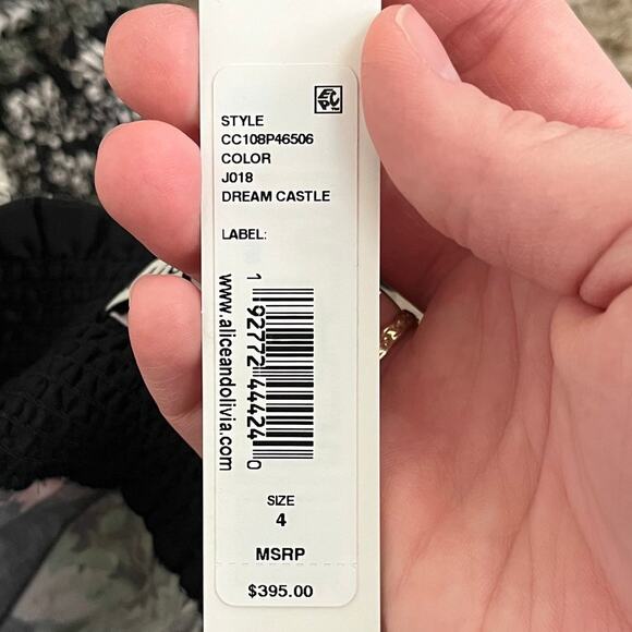 NEW Alice + Olivia Janis Mock Neck Dress Womens 4 Black Floral Mini Dream Castle - Picture 6 of 8